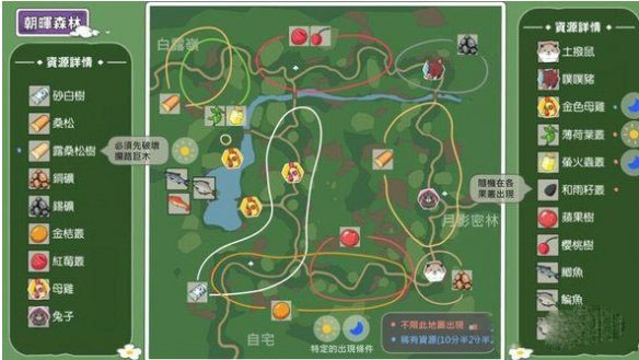 小森生活朝晖森林分布着那些资源