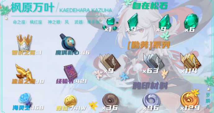 原神万叶突破需要什么材料