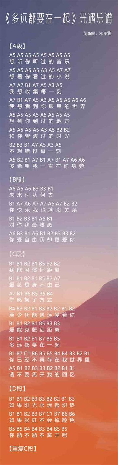 光遇多远都要在一起琴谱介绍