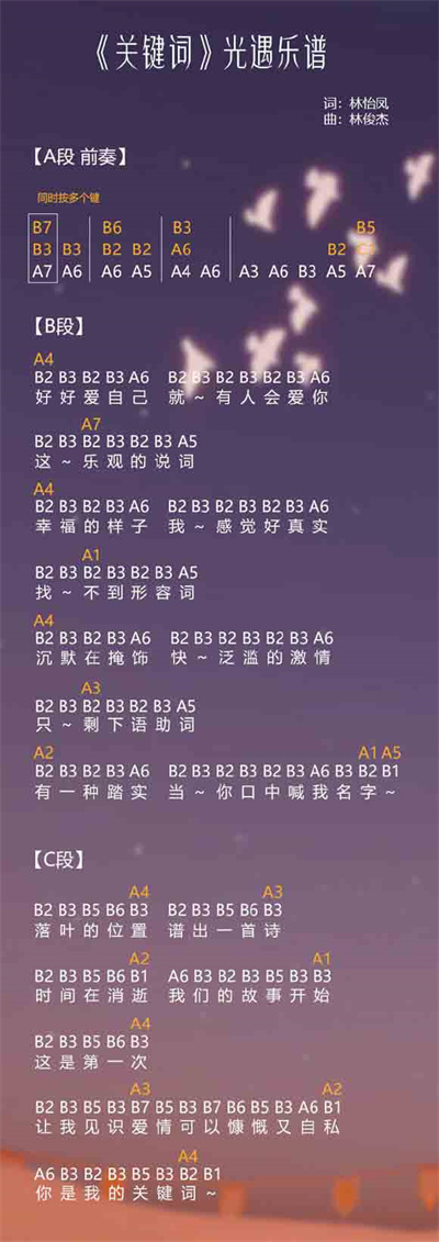 光遇关键词琴谱介绍