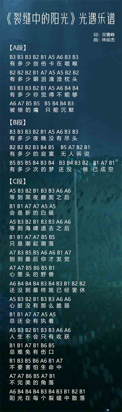 光遇裂缝中的阳光琴谱介绍