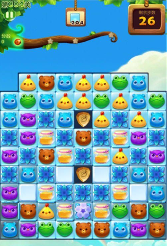 开心消消乐884关三星图文攻略