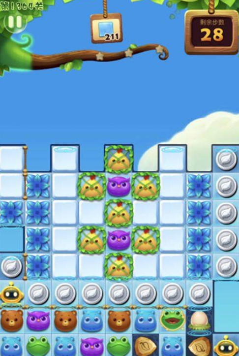 开心消消乐1364关三星图文攻略